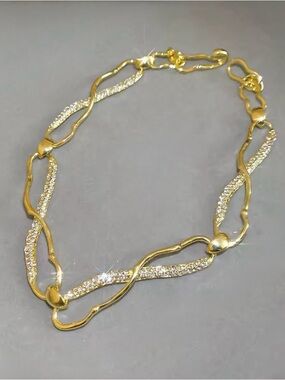 NEW Infinity Link Collar Chain Necklace Molten Metal Gold Clear C Z JL12
